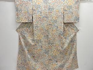 草花に網干模様小紋着物